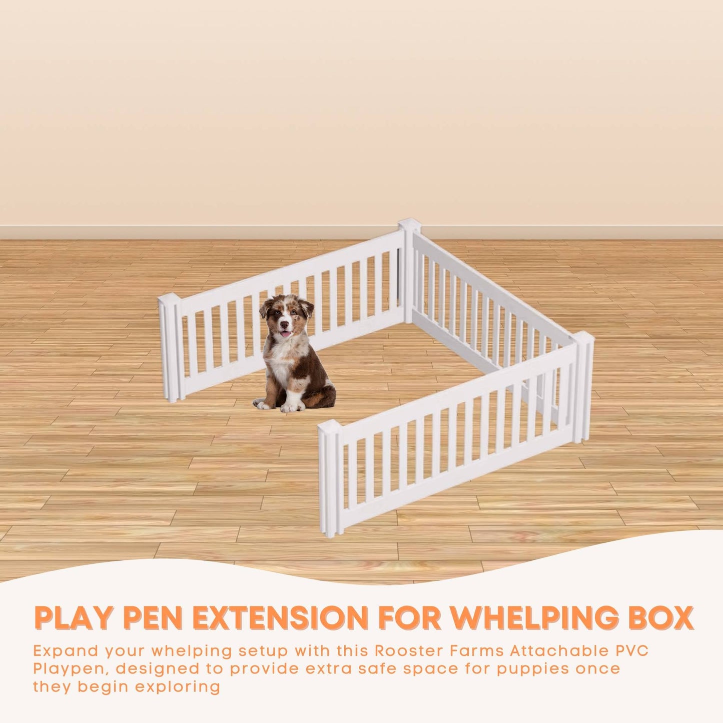 Rooster Farms PVC Dog Play Pen Extension for Whelping Box - 1.15m x 1.15m x 0.48m-1