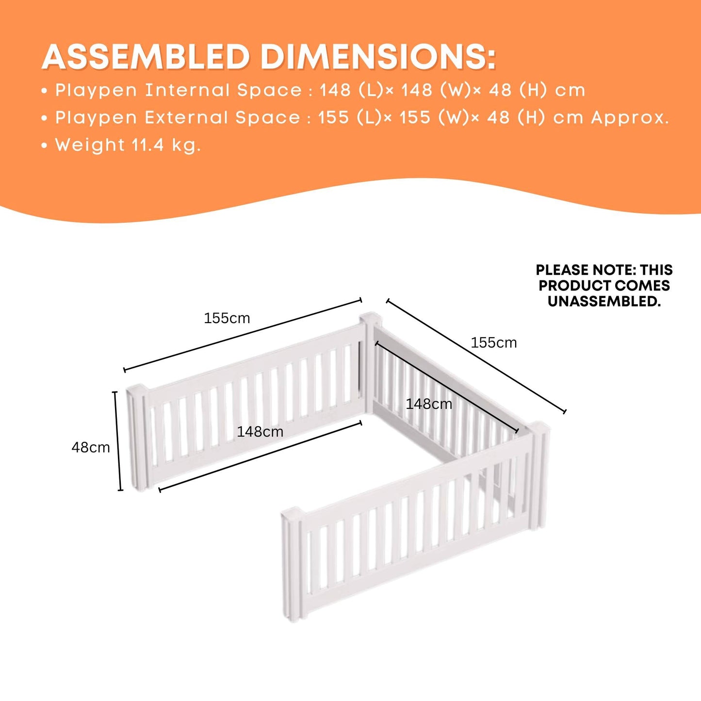 Rooster Farms PVC Dog Play Pen Extension for Whelping Box - 1.48m x 1.48m x 0.48m-4