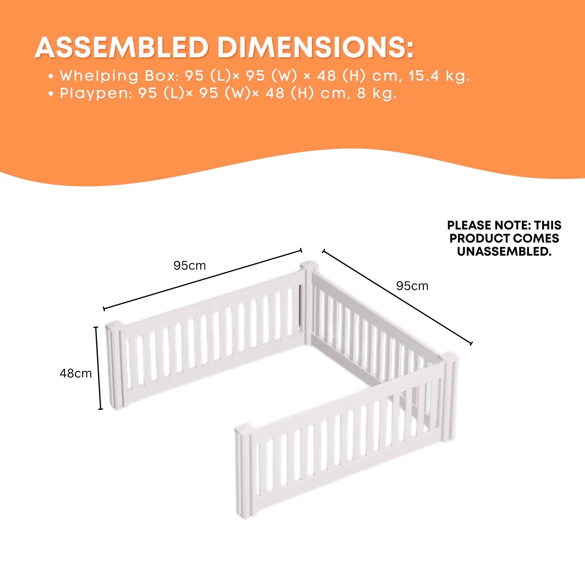 Rooster Farms PVC Dog Play Pen Extension for Whelping Box - 95cm x 95cm x 48cm-4