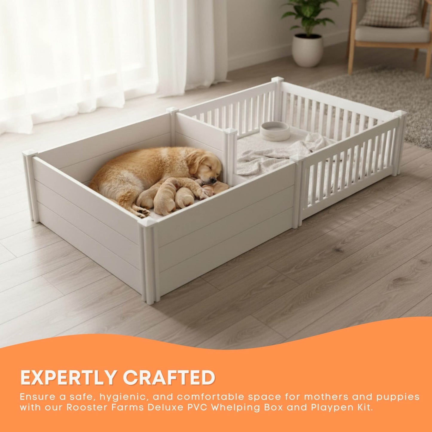 Rooster Farms PVC Dog Whelping Box + Play Pen 1.9m x .95m x 0.48m - Birthing Kit-2