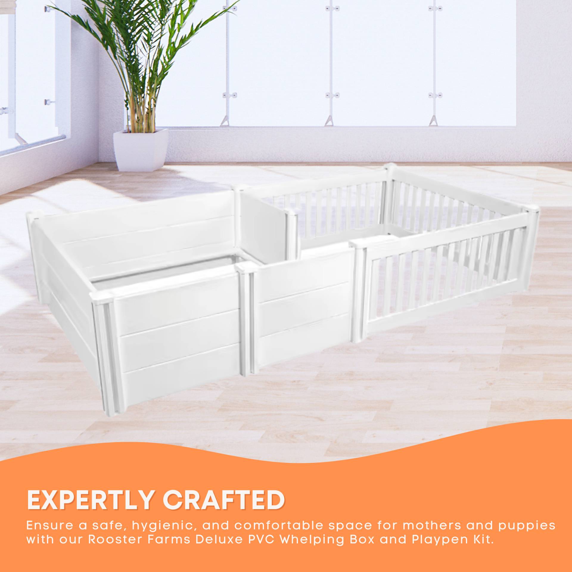 Rooster Farms PVC Dog Whelping Box + Play Pen 2.30m x 1.15m x 0.48m - Birthing Kit-2