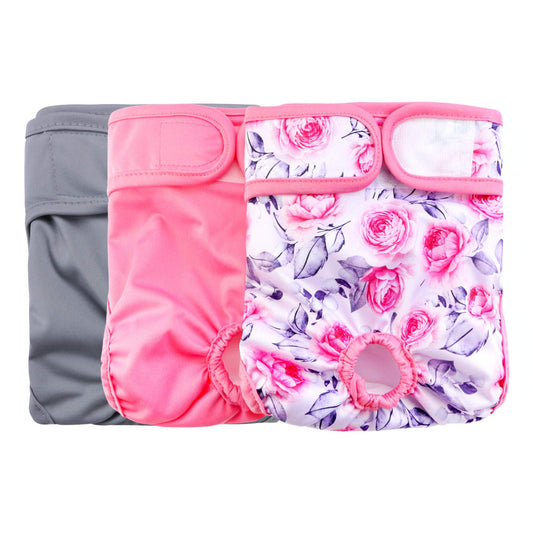 Rooster Farms Female Dog Diapers Small 3Pk - Washable Reusable Nappies Hook/Loop-0