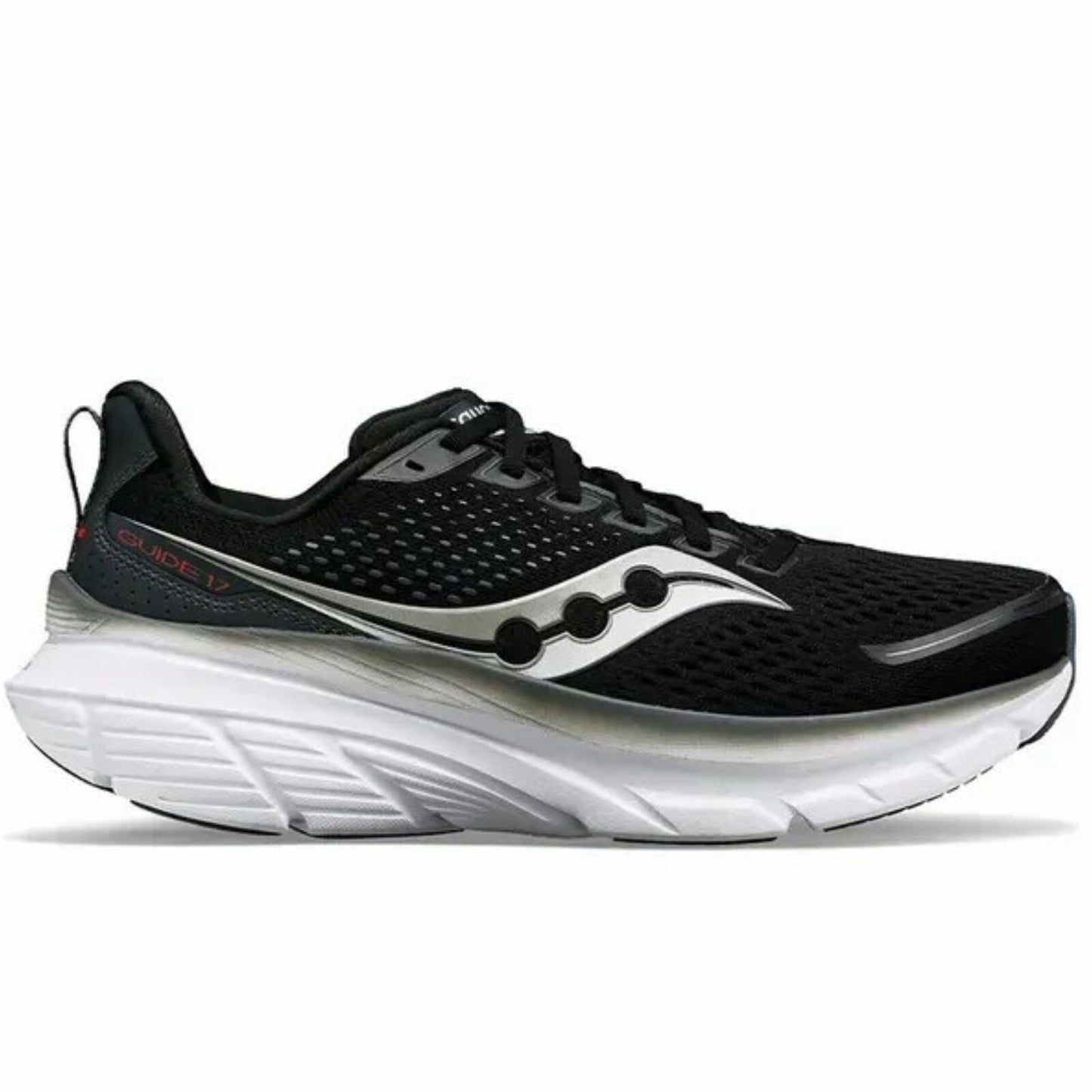 Wide Saucony Guide 17 Mens Running Shoes Stability Support - Black White-0