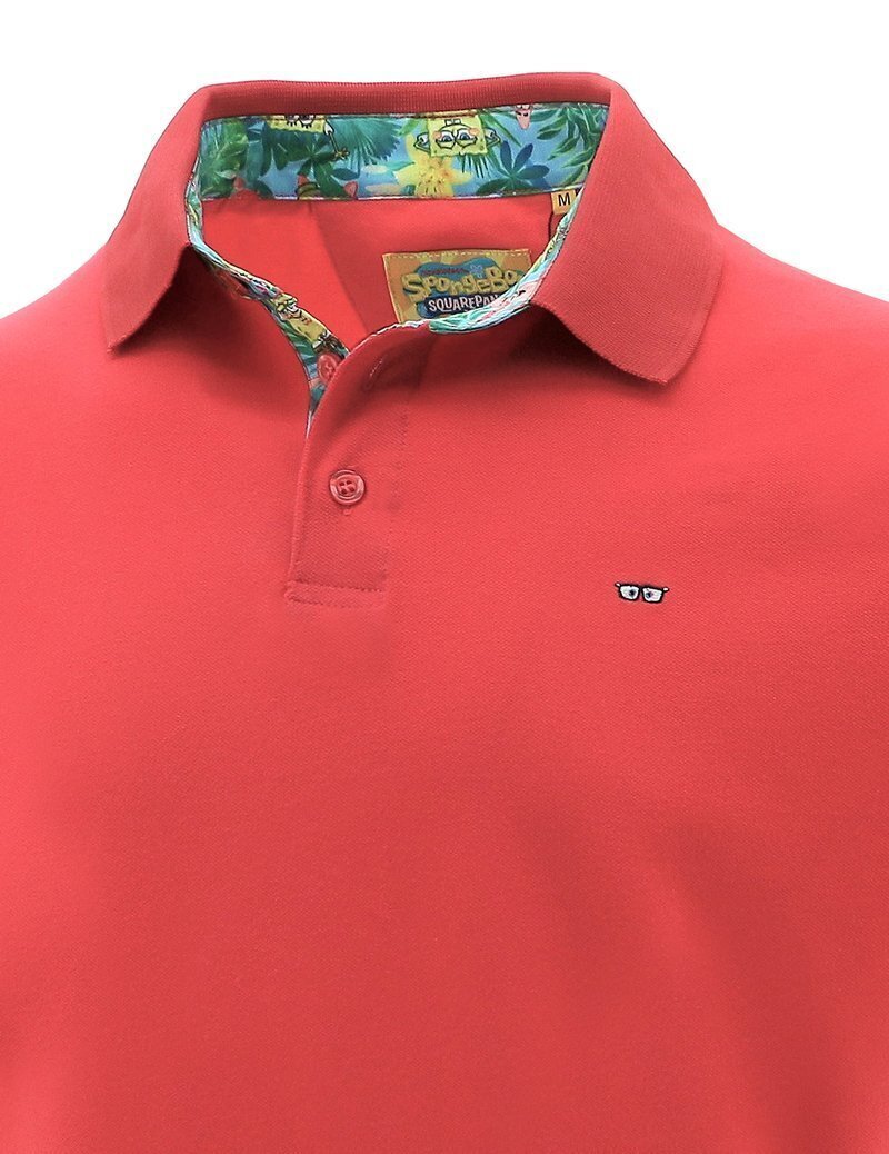 SPONGEBOB Squarepants Mens Polo Shirt Collar Hawaiian - Red-4