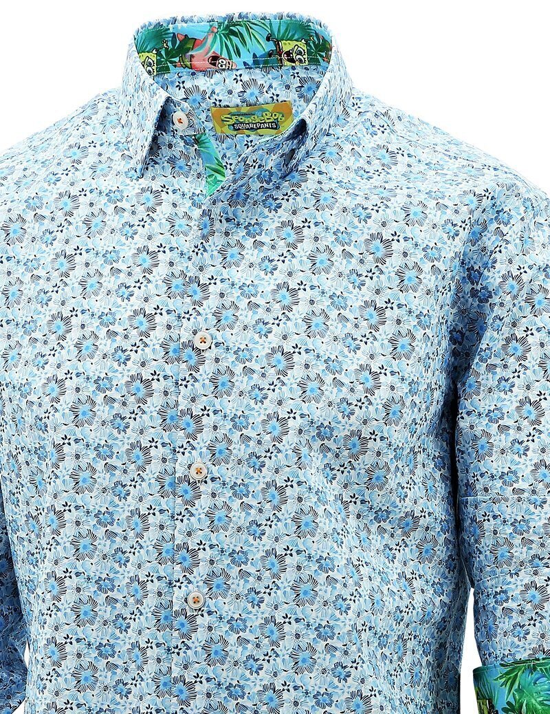 SpongeBob Squarepants Mens Long Sleeve Shirt Hawaiian - Floral Print-4