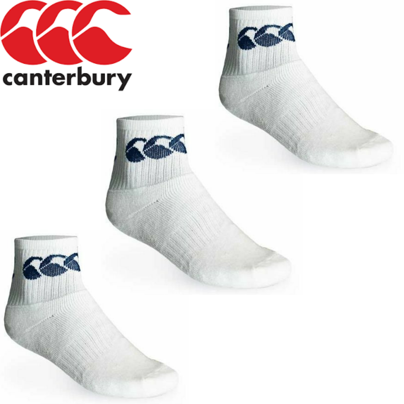 3pk CCC CANTERBURY Cotton Sport Socks Crew Pack - White/Navy-1