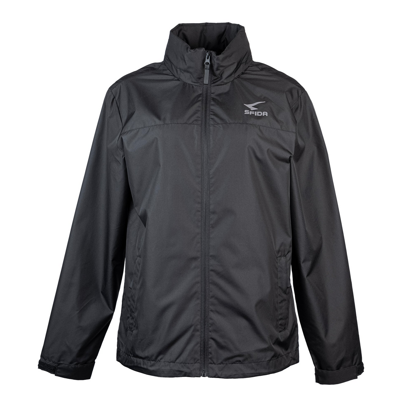 SFIDA Nero Unisex Hooded Spray Zip Up Rain Jacket w/ Pockets in Black-0