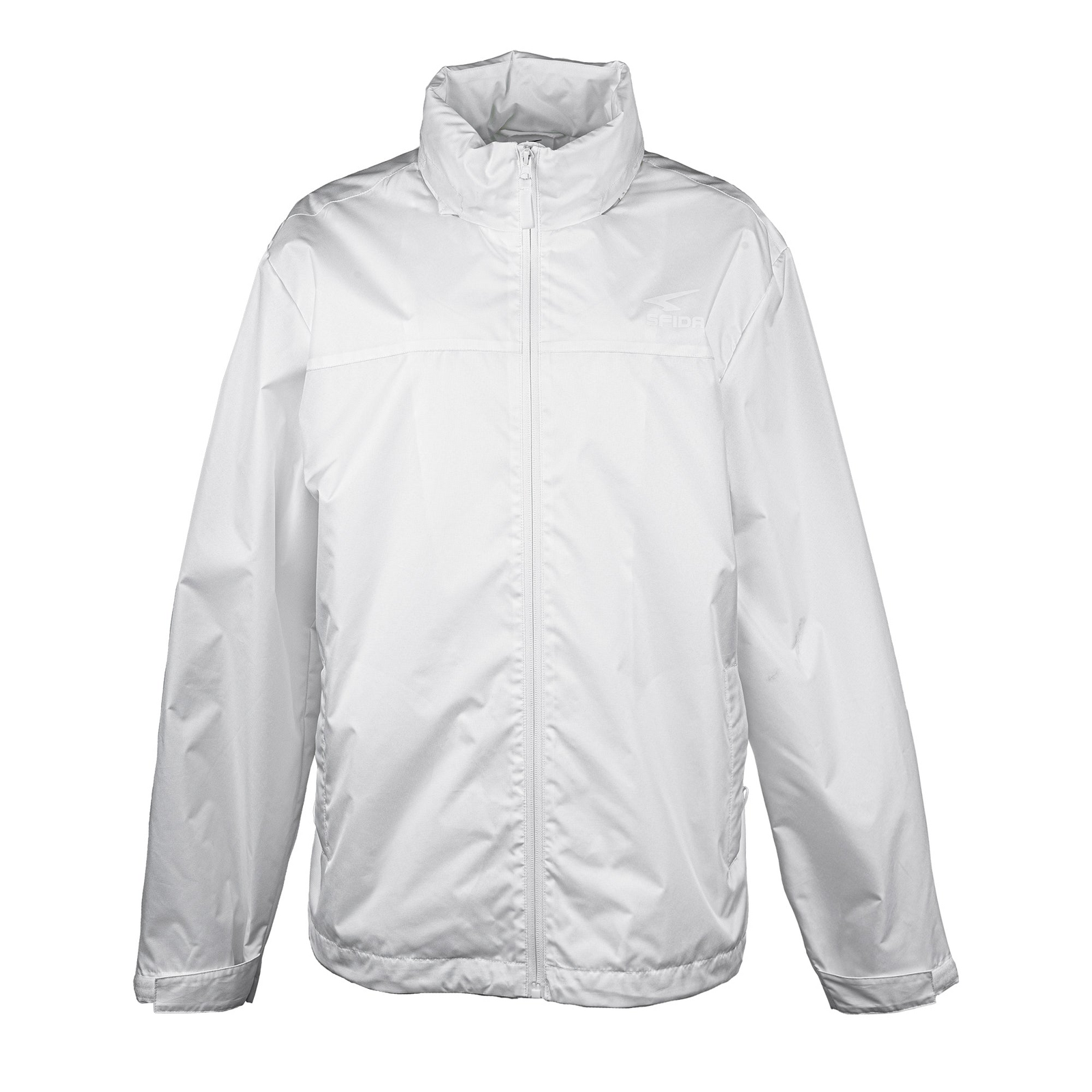 SFIDA Nero Unisex Hooded Spray Zip Up Rain Jacket w/ Pockets in White-1