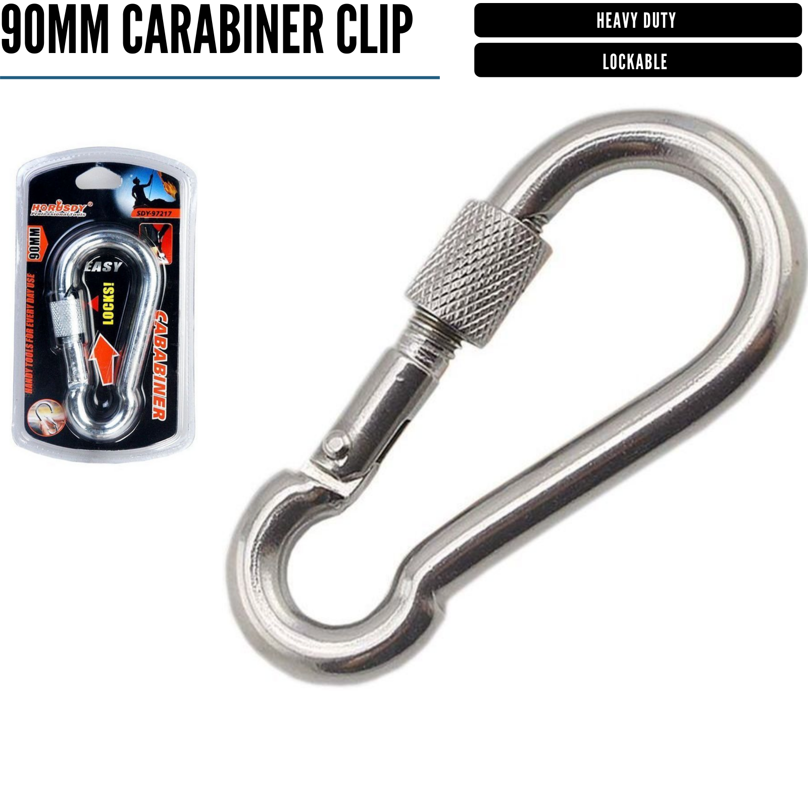 90mm Stainless Steel CARABINER Clip Hook Lockable Mountain Climbing-1