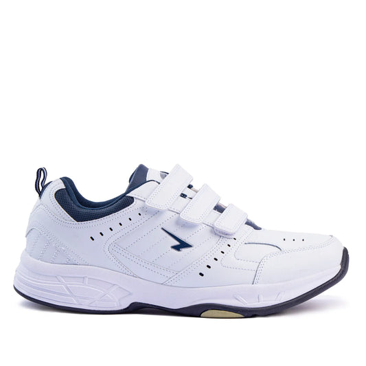 SFIDA Defy Senior Leather V Strap Cross Trainer Shoes Sneakers in White/Navy-0