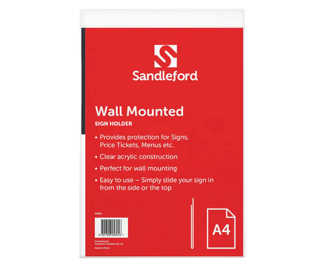 Sandleford A4 Wall-Mounted Sign Holder Clear Portrait 21.3cm x 4cm x 32.3cm-0