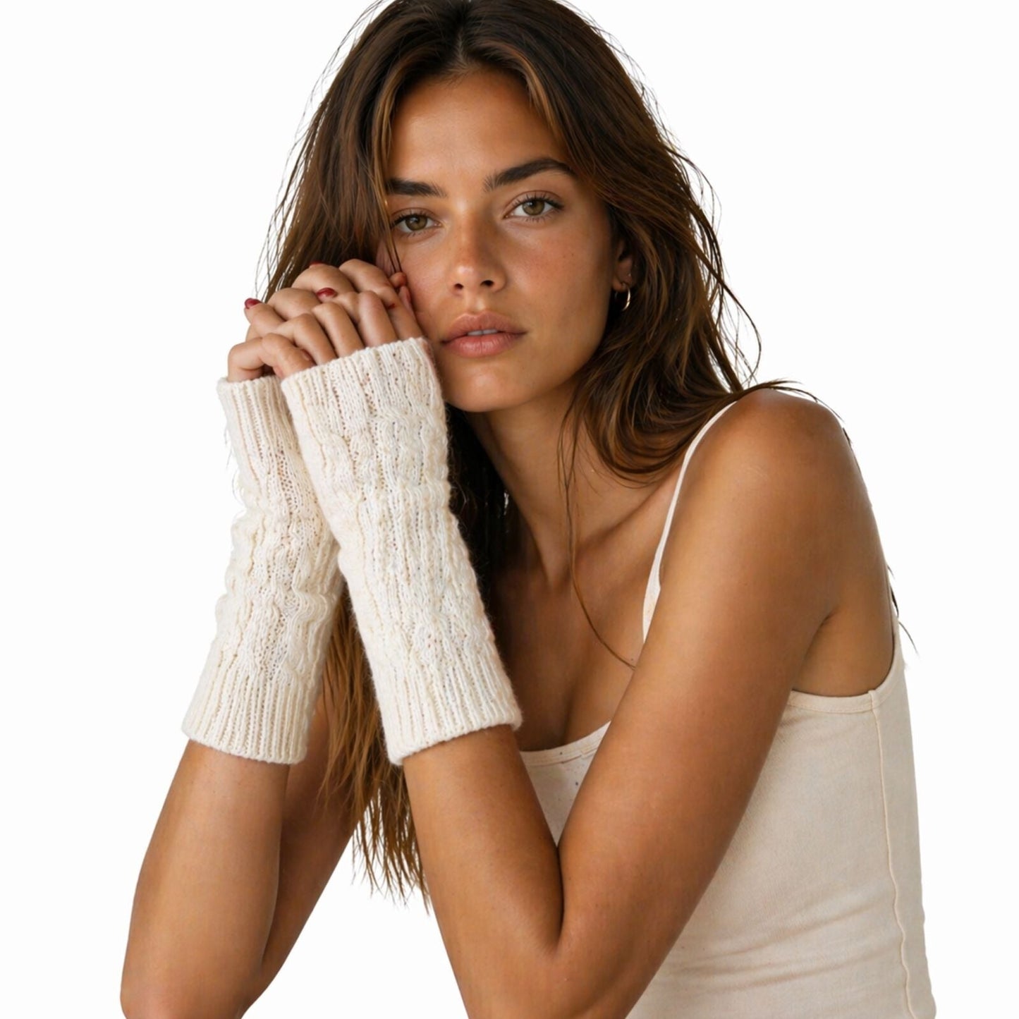 Womens Fingerless Arm Warmers Knitted 20cm Short Gloves Winter  -  Random Colour