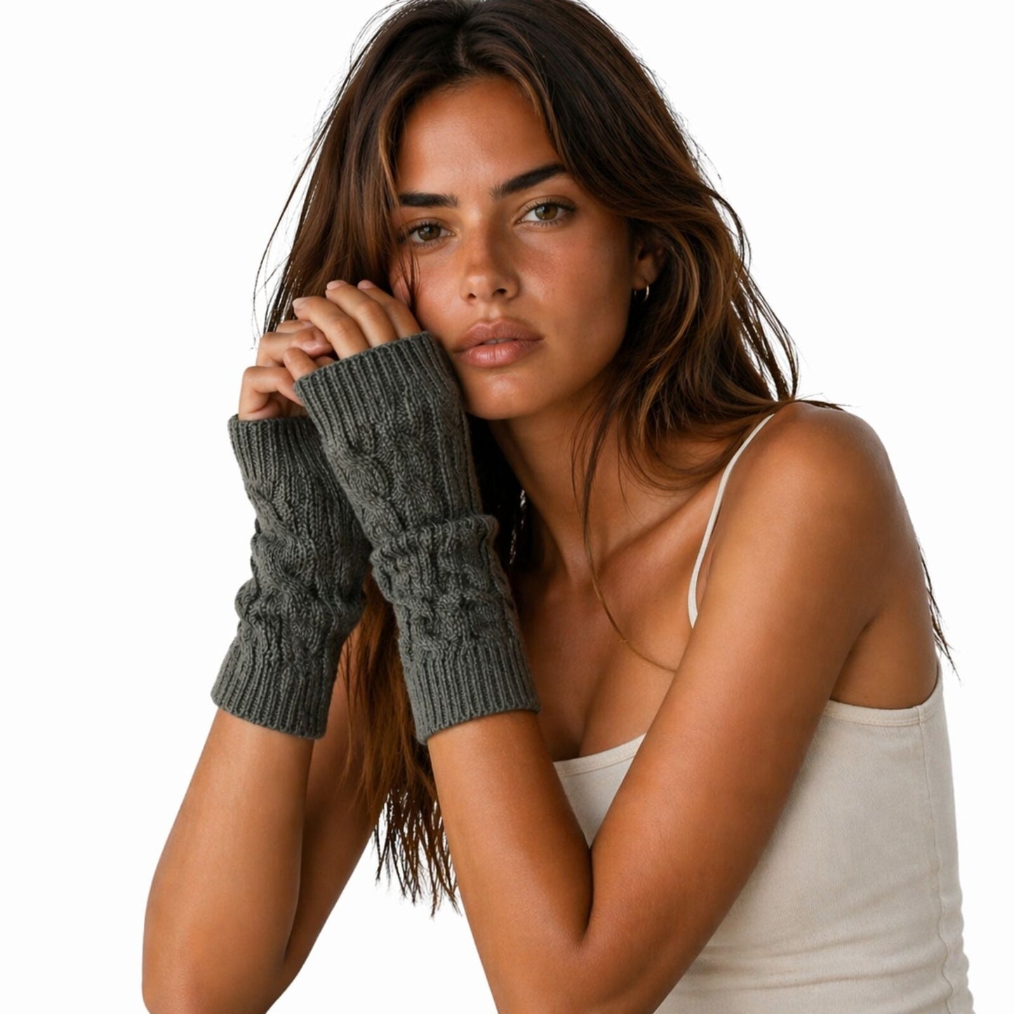 Womens Fingerless Arm Warmers Knitted 20cm Short Gloves Winter  -  Random Colour