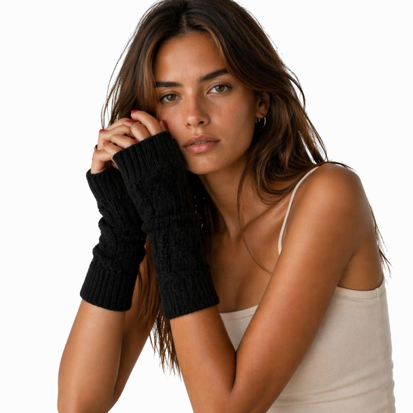 Womens Fingerless Arm Warmers Knitted 20cm Short Gloves Winter  -  Random Colour