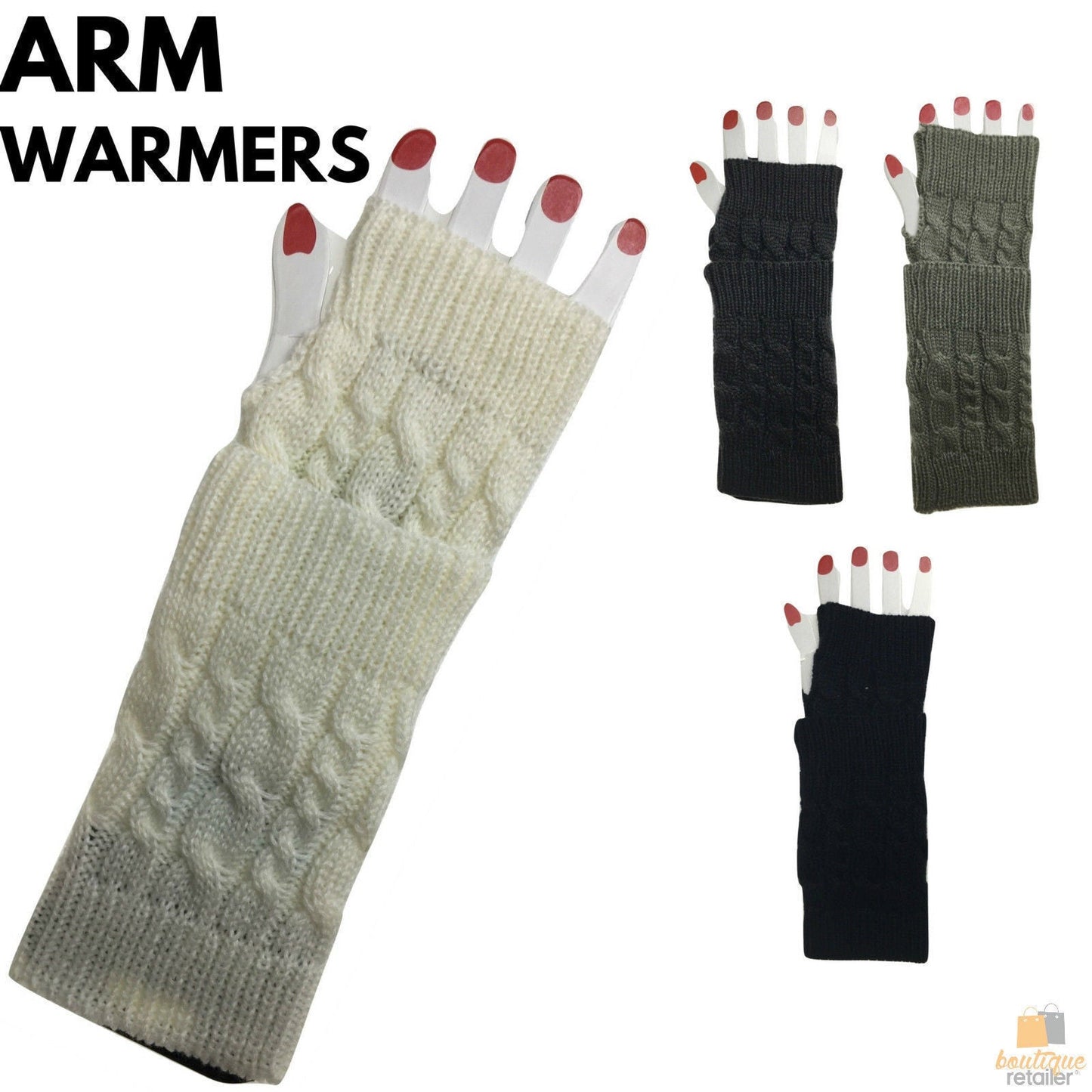 ARM WARMERS Knitted Short Fingerless Gloves Winter Mitten Cover Womens Party-1