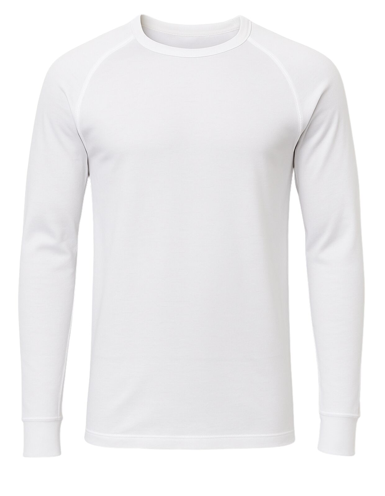 Mens Cotton Raglan Long Sleeve Thermal Top -  Base Layer Crew Neck - White-3