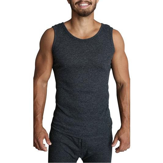 Mens THERMAL Merino Wool Blend Singlet Top Sleeveless Warm Underwear - Black-0