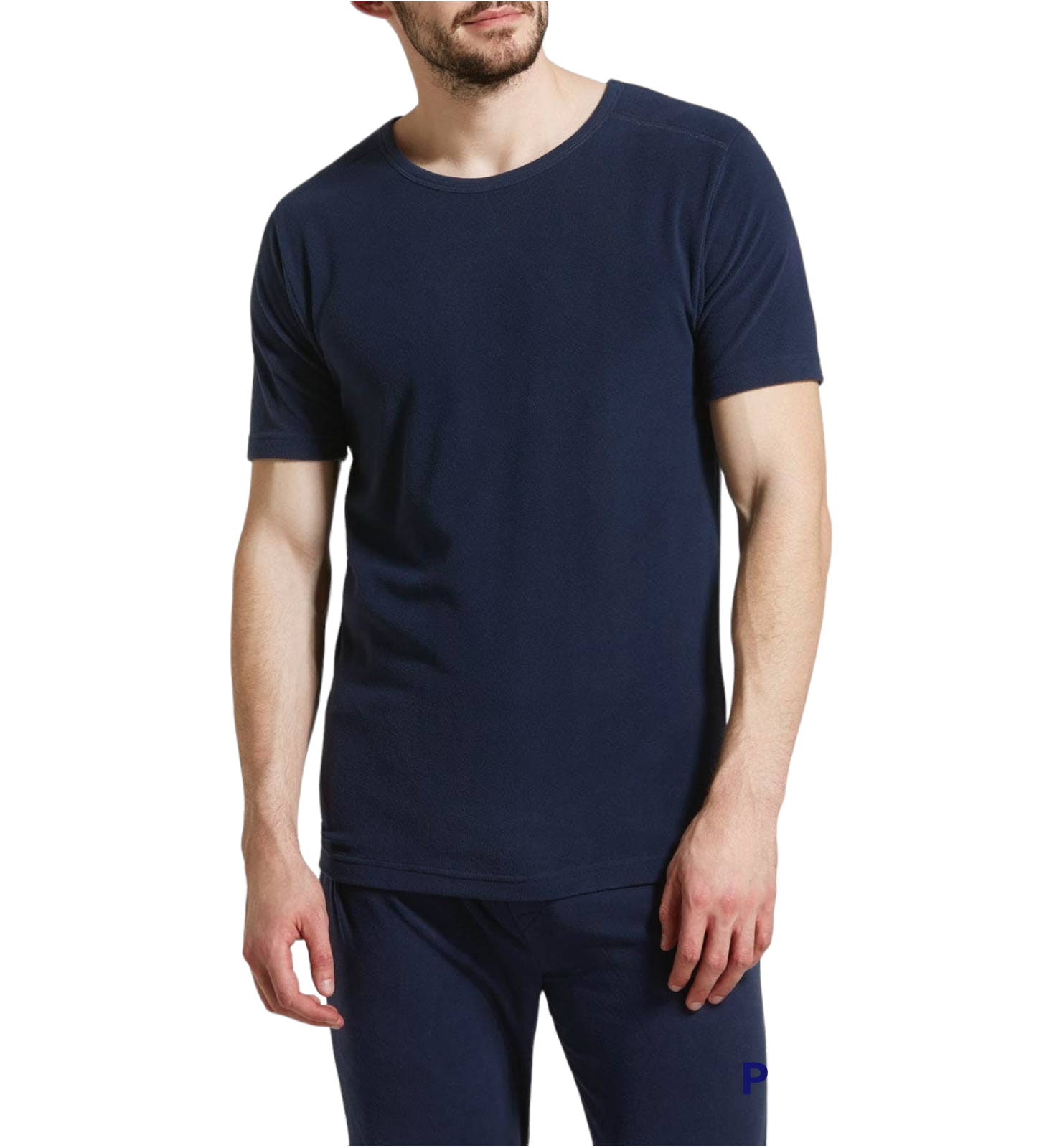 Mens Thermal Short Sleeve Top Microfleece Baselayer Underwear T Shirt - Navy-1