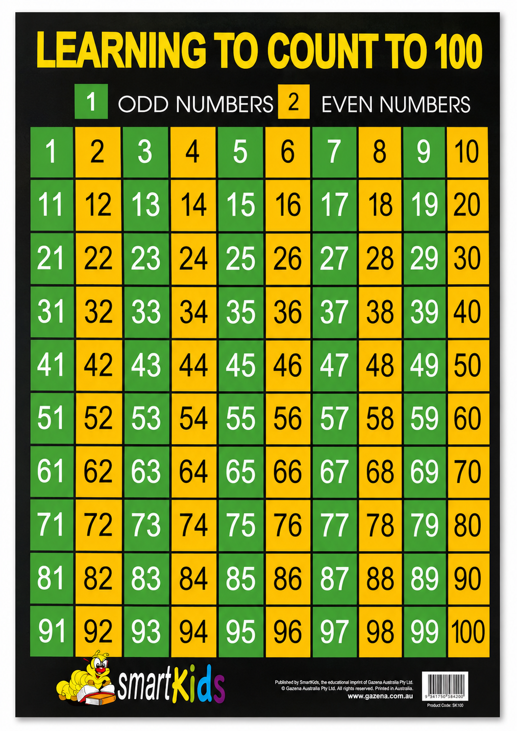 Learning To Count To 100 Educational Poster - A2 Size (Printed in Australia) - Portrait