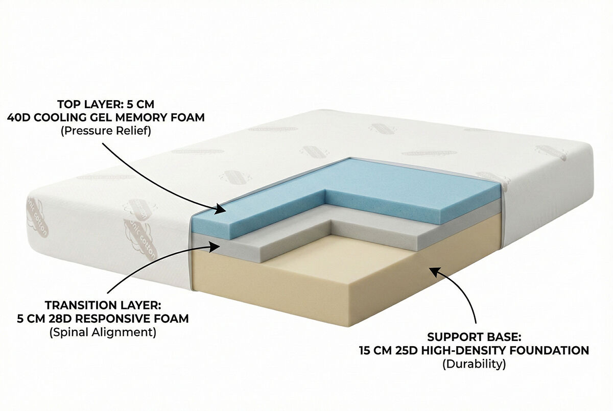 Premium Memory Foam Mattress w/ Organic Cotton Fabric - Half Queen