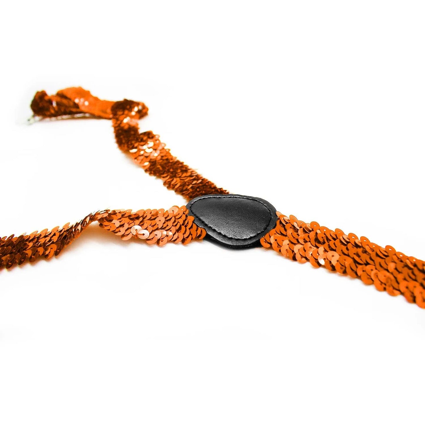 Mens Suspenders Braces Adjustable Strong Clip On Elastic Formal Wedding Slim - Orange (Sequin)