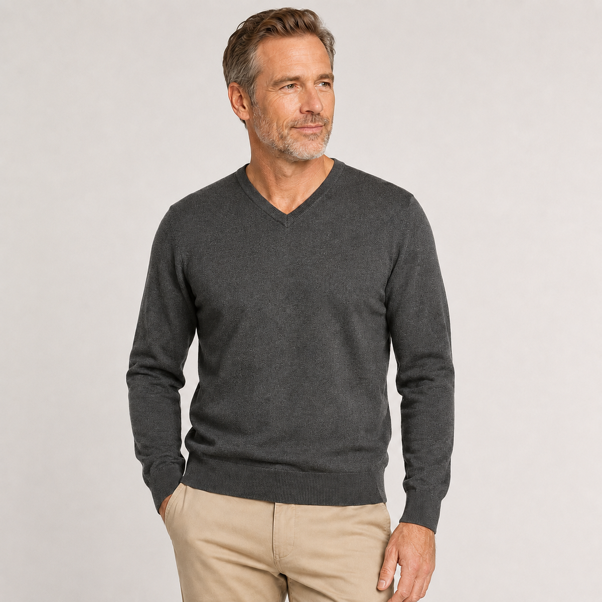 Sporte Leisure Mens Wool Blend V-Neck Knit Jumper Pullover in Carbon Grey