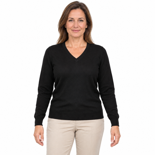 Sporte Leisure Womens Wool Jumper Ladies V-Neck Knit in Black