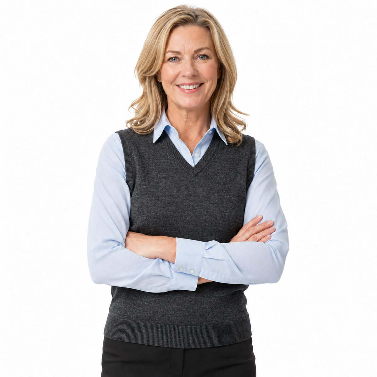 Sporte Leisure Womens V-Neck Wool Blend Knit Vest in Carbon
