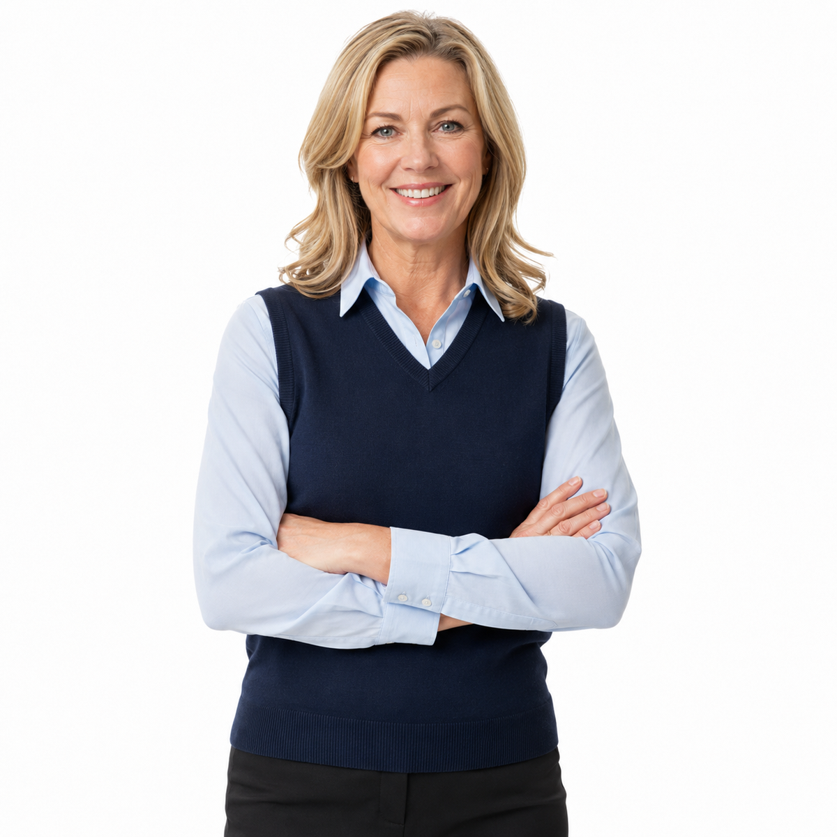 Sporte Leisure Womens V-Neck Wool Blend Knit Vest in Navy