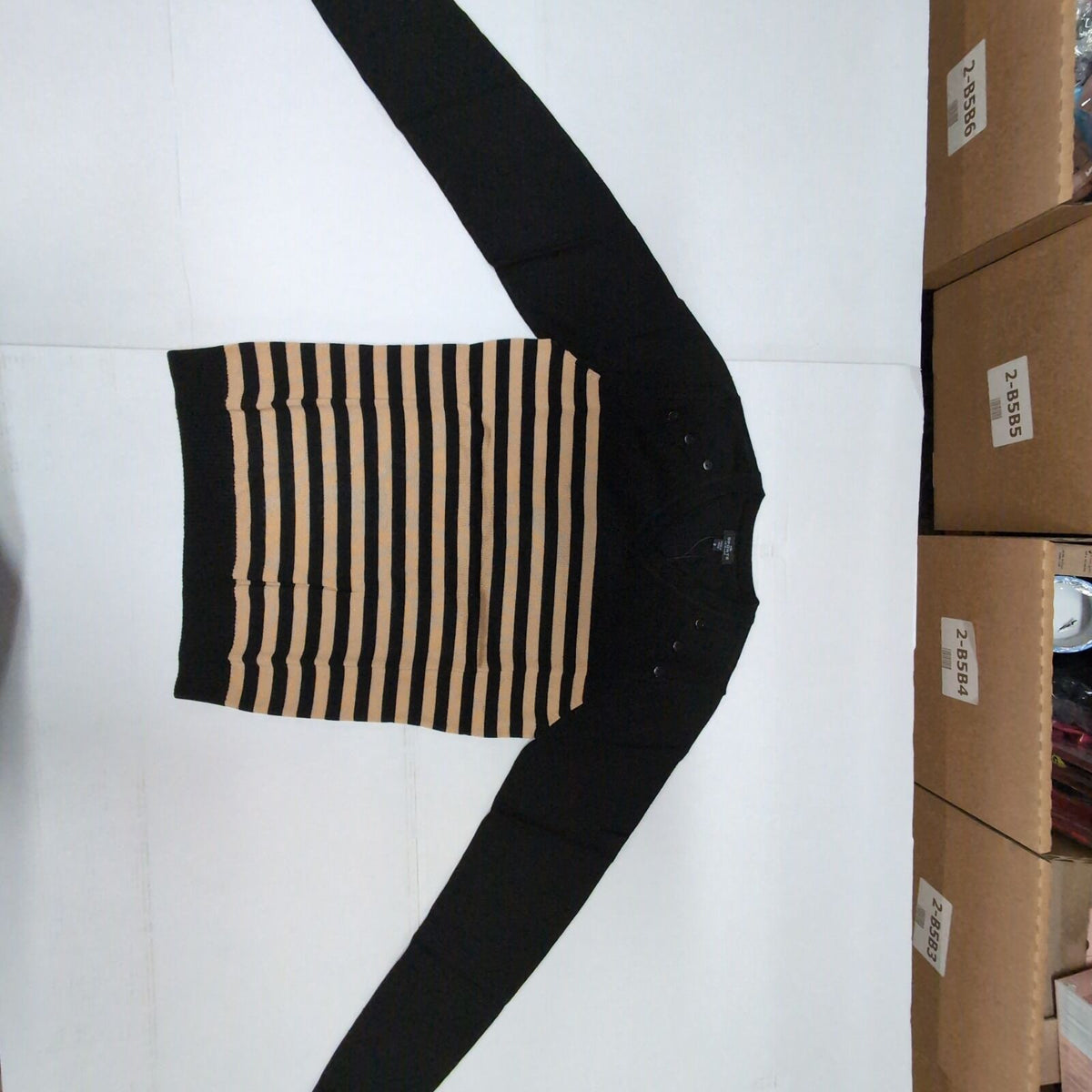 Sporte Leisure Womens Kati Candy Stripe Wool Blend V-Neck Jumper in Beige/Black