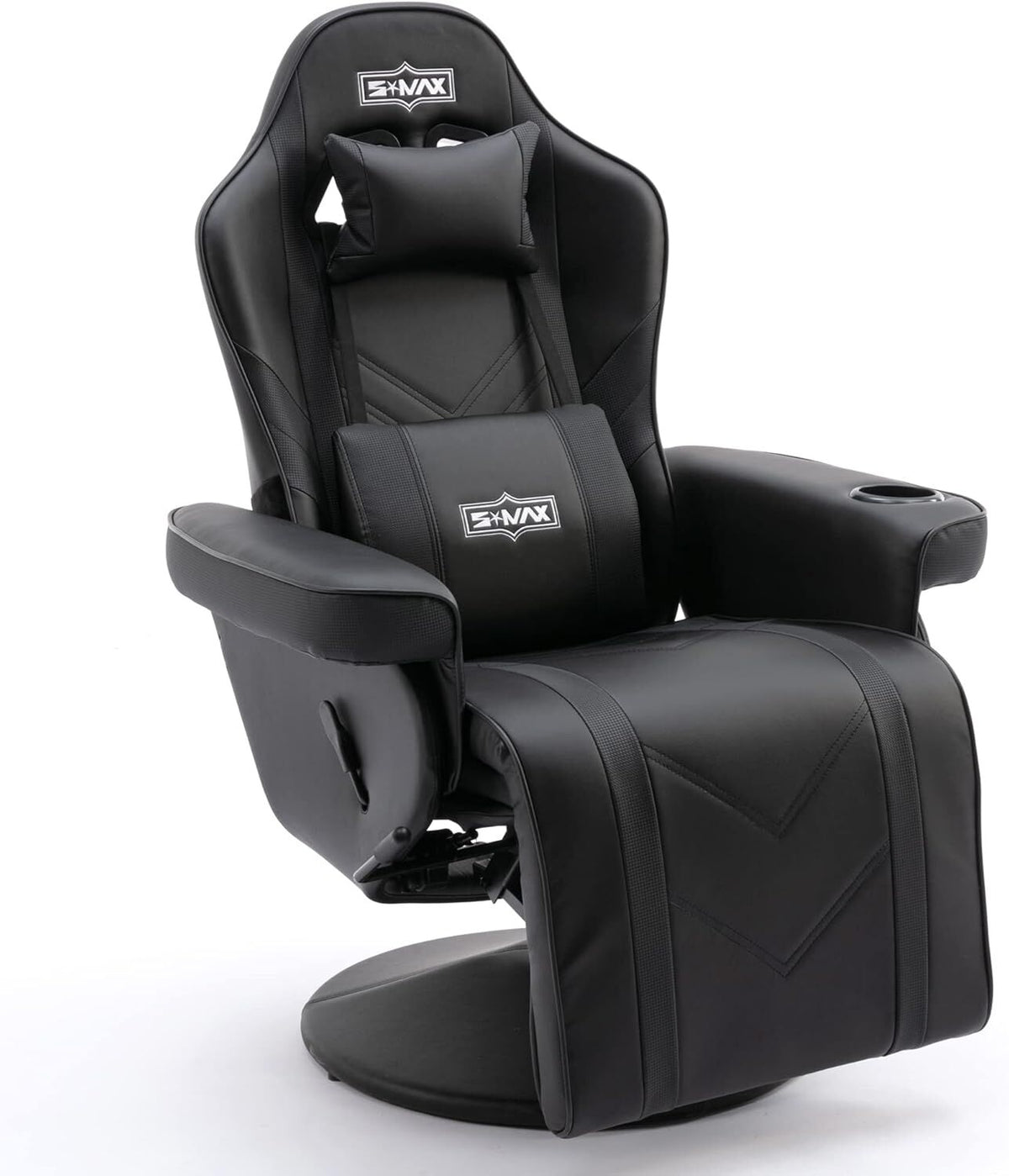 S*MAX Gaming Recliner Chair with Flip-Up Footrest in Black PU Leather – Fixed Height Swivel Base