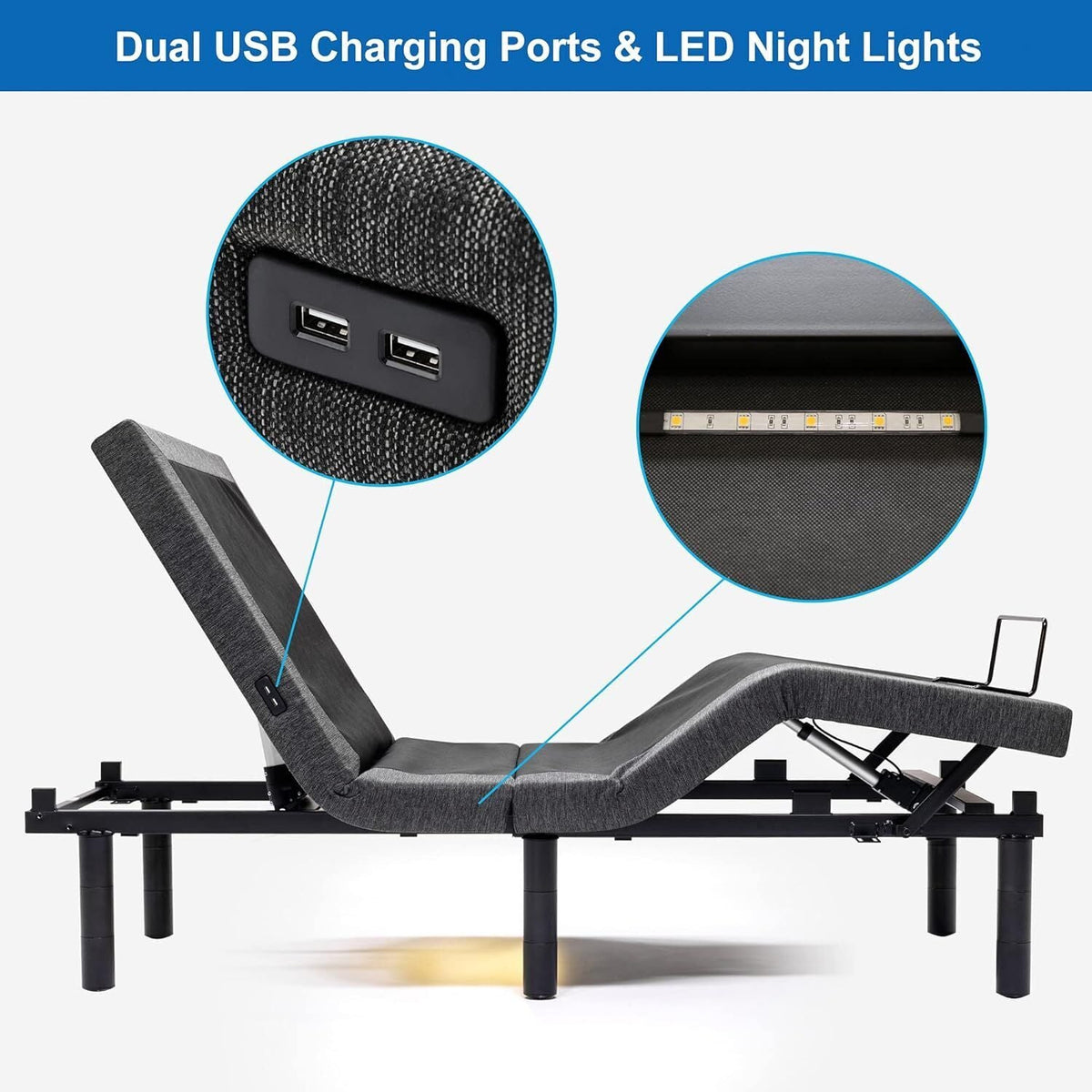 Queen Adjustable Zero Gravity Bed Frame & Memory Foam Mattress Bundle - Dual Motors, Wireless Remote & USB Ports
