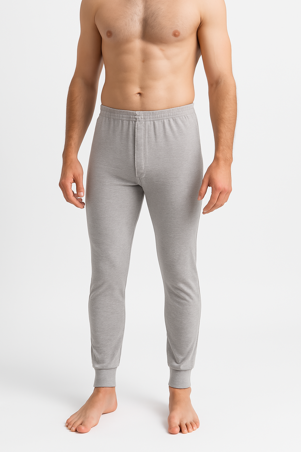 Mens Cotton Long John Thermal Pants Underwear Warm Winter Base Layer in Grey-0