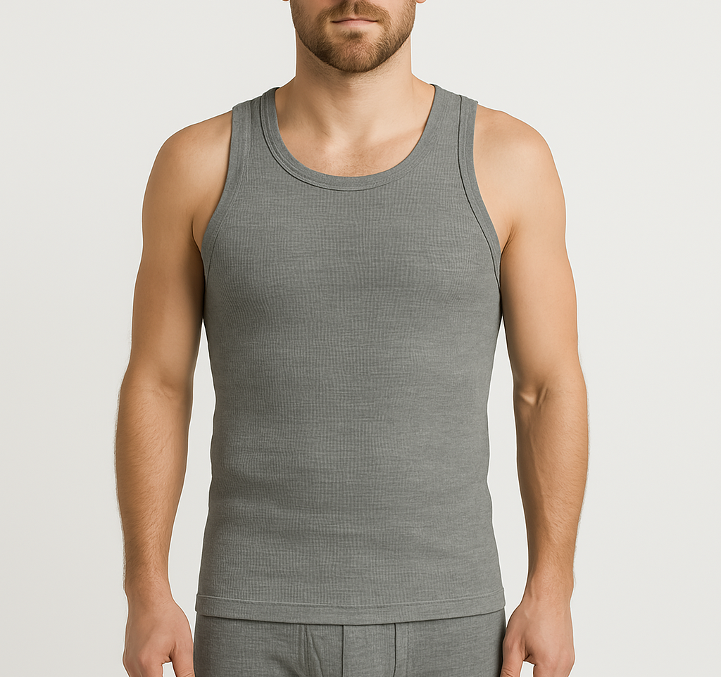 Mens Thermal Cotton Singlet Top Sleeveless Warm Underwear Base Layer in Grey-0