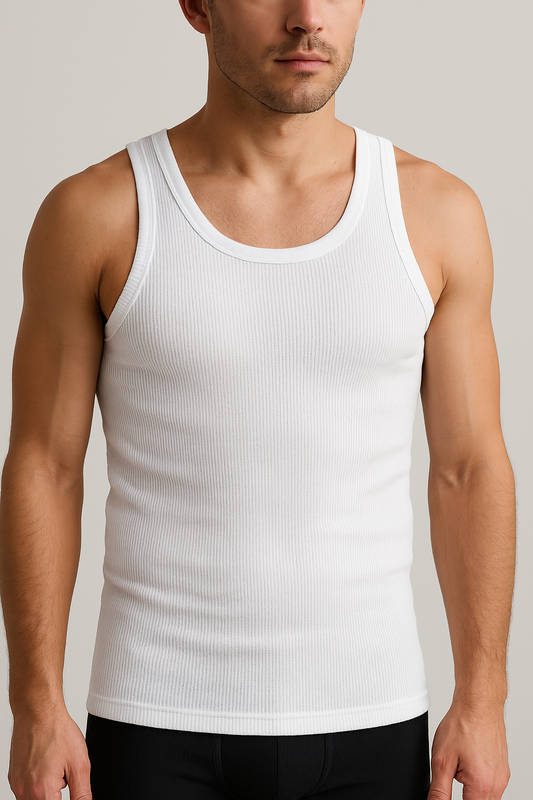 Mens Thermal Cotton Singlet Top Sleeveless Warm Underwear Base Layer in White-0
