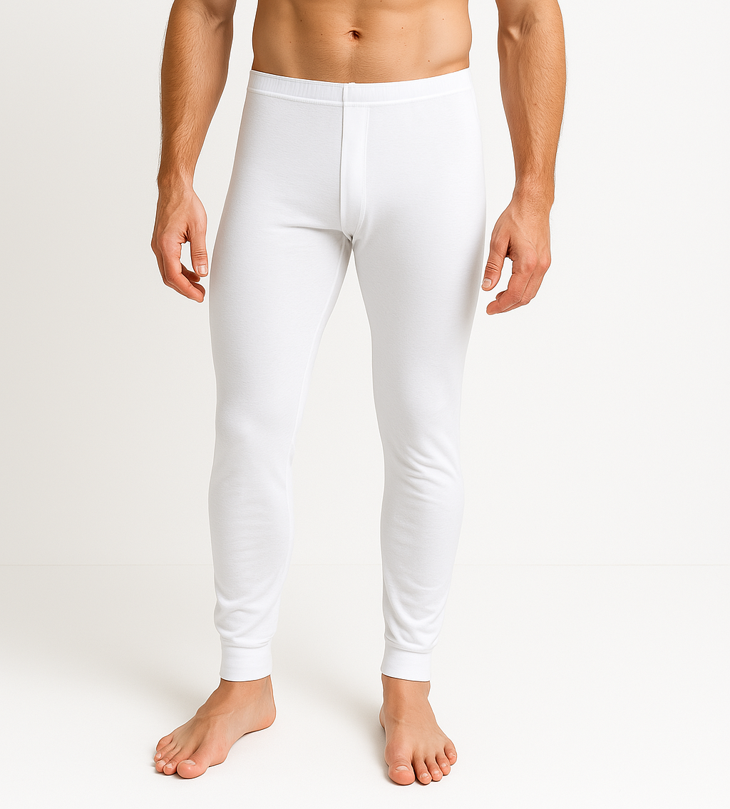 2pcs Set Mens Cotton Thermal Singlet Top & Pants Underwear Thermals in White