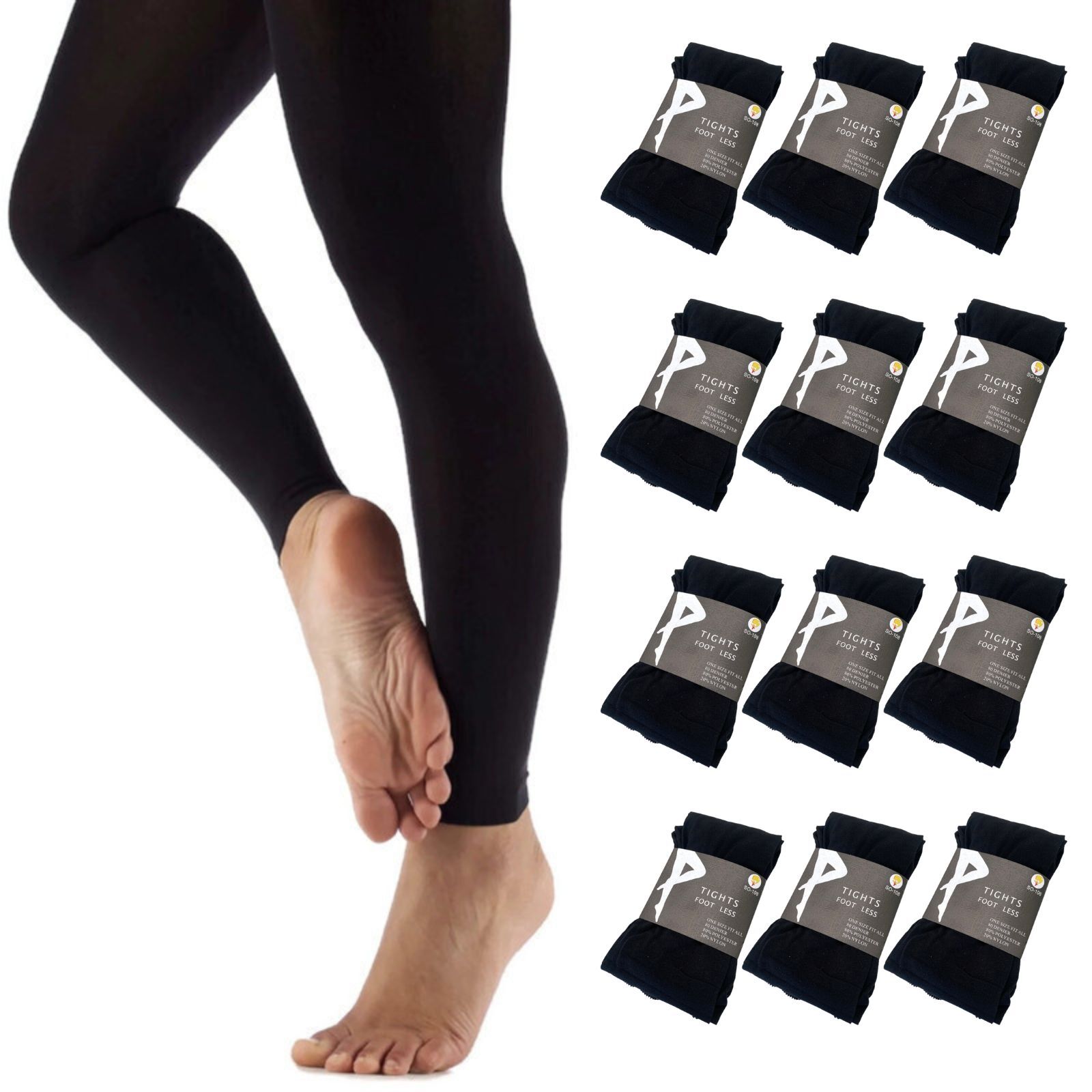 12x Womens Ladies Footless Tights Stockings Pantyhose Leg Hosiery Thermal - Black-0