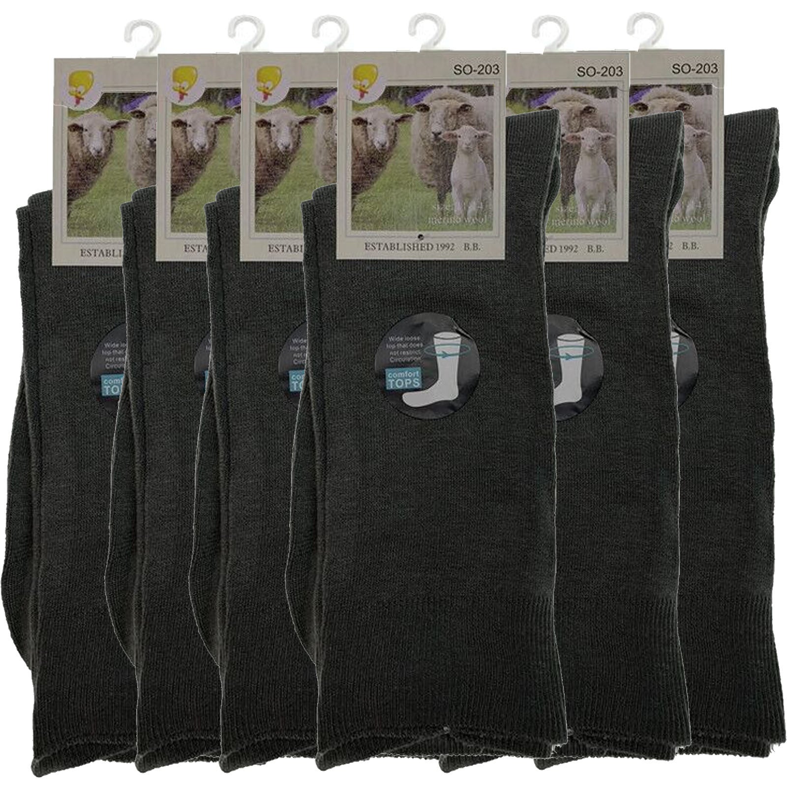 Merino Wool Mens Loose Top Thermal Socks Diabetic Comfort Circulation - 6 Pairs-6