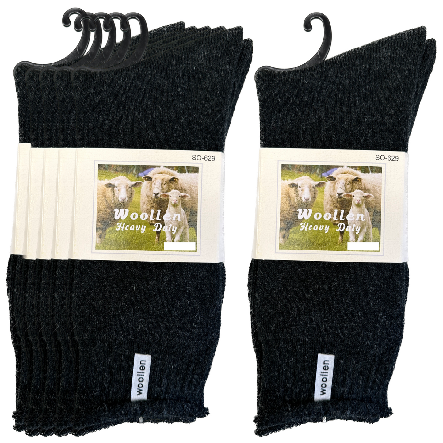 12 Pairs Premium Mens Wool Heavy Duty Thick Work Socks Cushion Woolen - Black-1