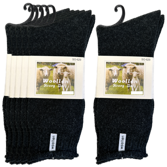 24 Pairs Premium Mens Wool Heavy Duty Thick Work Socks Cushion Woolen - Black-0