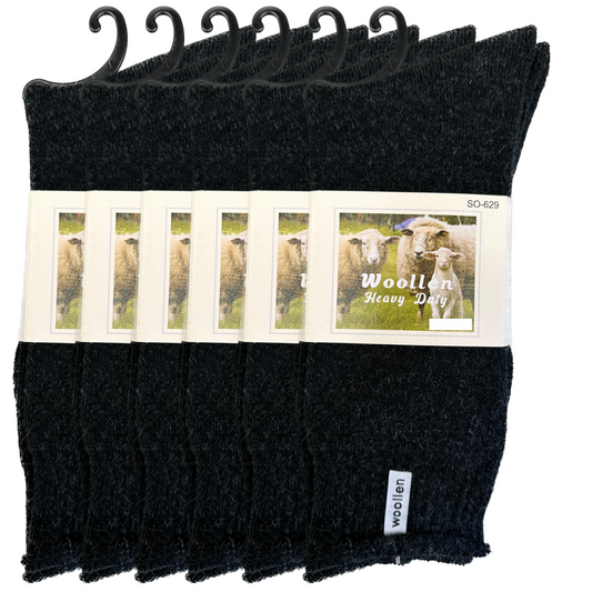 6 Pairs Premium Mens Wool Heavy Duty Thick Work Socks Cushion Woolen - Black-0