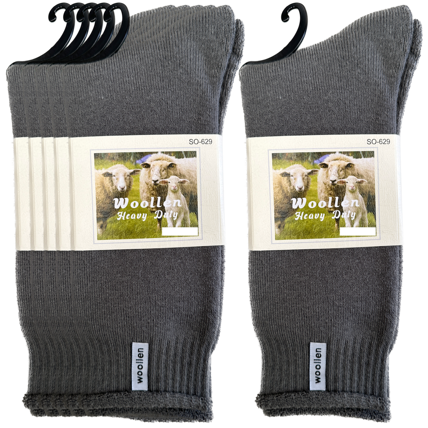 12 Pairs Premium Mens Wool Heavy Duty Thick Work Socks Cushion Woolen - Grey-1