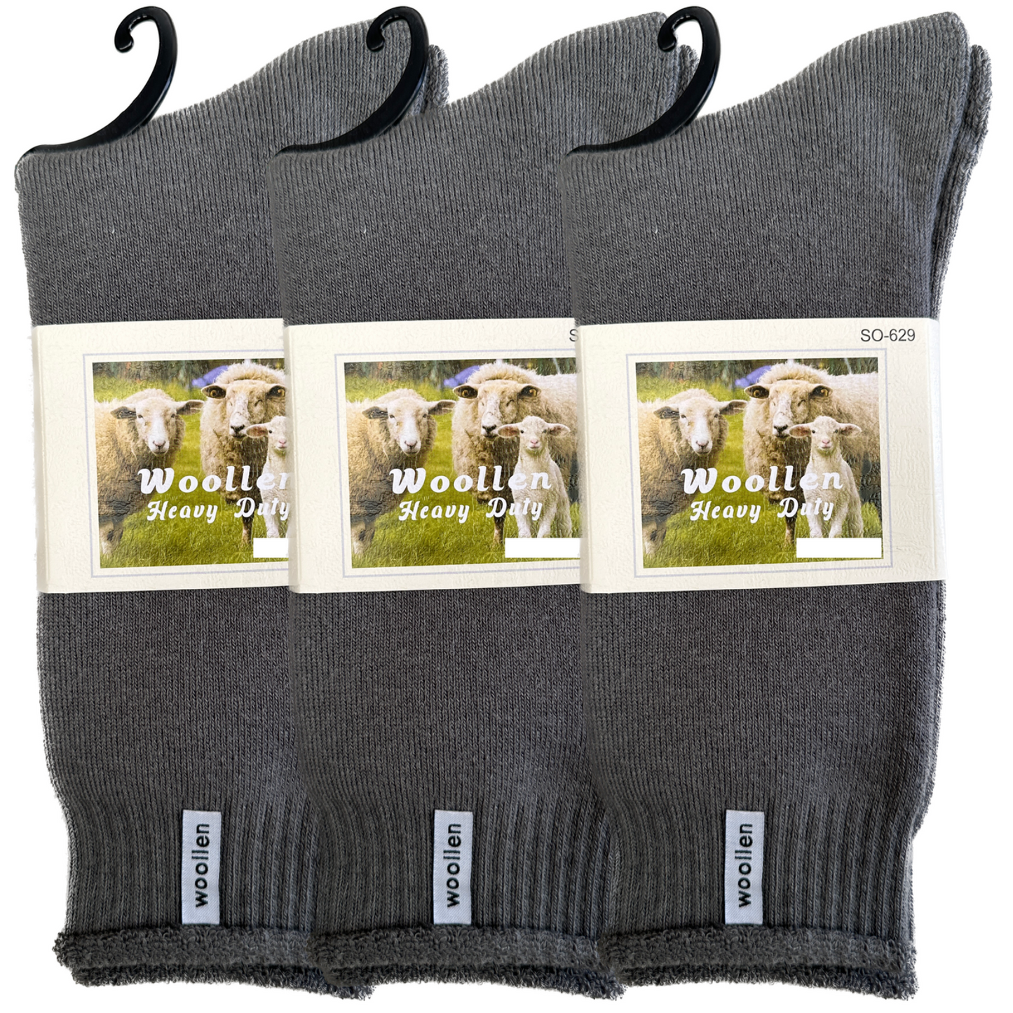 3 Pairs Premium Mens Wool Heavy Duty Thick Work Socks Cushion Woolen - Grey-0