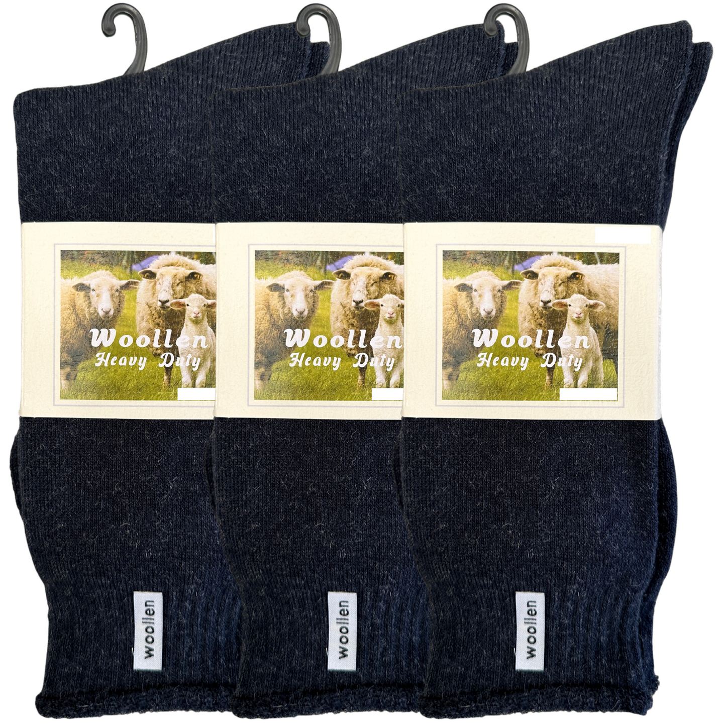 3 Pairs Premium Mens Wool Heavy Duty Thick Work Socks Cushion Woolen - Navy-0