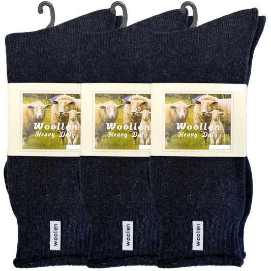 3 Pairs Premium Mens Wool Heavy Duty Thick Work Socks Cushion Woolen - Navy-0
