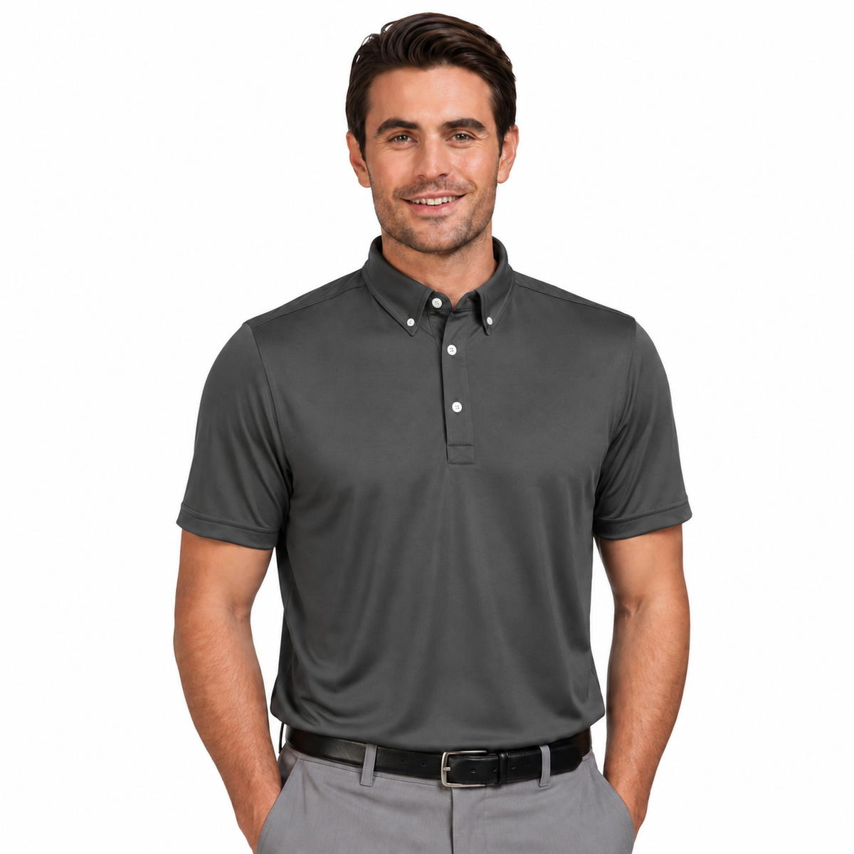 Sporte Leisure Mens Grand Duke Polo Shirt with Button Collar in Charcoal