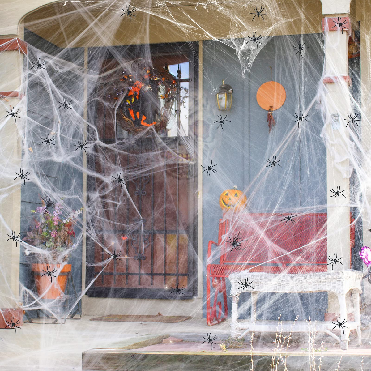 12x HALLOWEEN STRETCHABLE SPIDER WEBS Spooky Decoration with Spiders Party Decor Ghost