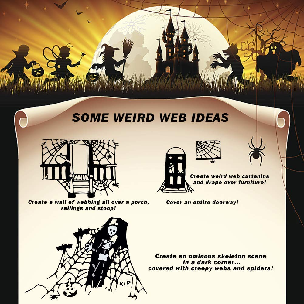 6x HALLOWEEN STRETCHABLE SPIDER WEBS Spooky Decoration with Spiders Party Decor Ghost