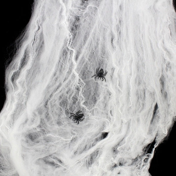 6x HALLOWEEN STRETCHABLE SPIDER WEBS Spooky Decoration with Spiders Party Decor Ghost