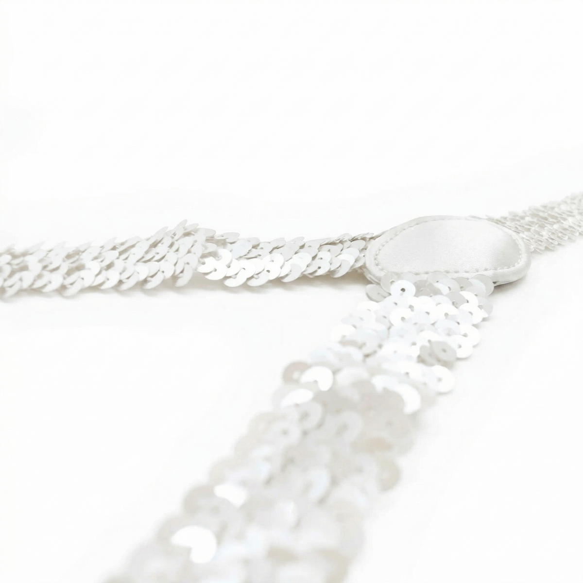 SEQUIN SUSPENDERS Unisex Adjustable Braces Clip On Elastic Y-Back  - White
